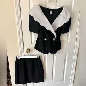 Watters vintage 2 piece formal set black white collar, double breasted skirt fun